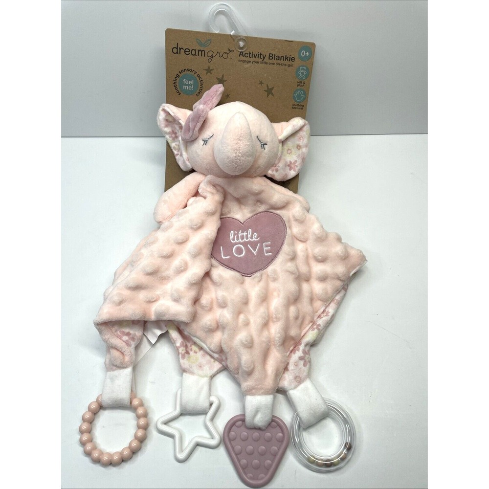 Dream Gro Activity Security Blankie Lovey Little Love Pink Elephant Sensory